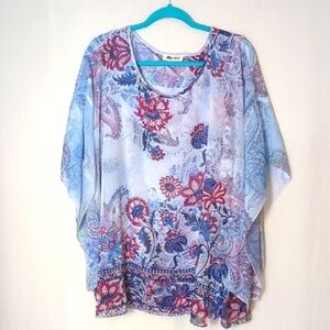 Blue Print Chiffon Flowy Top 2X